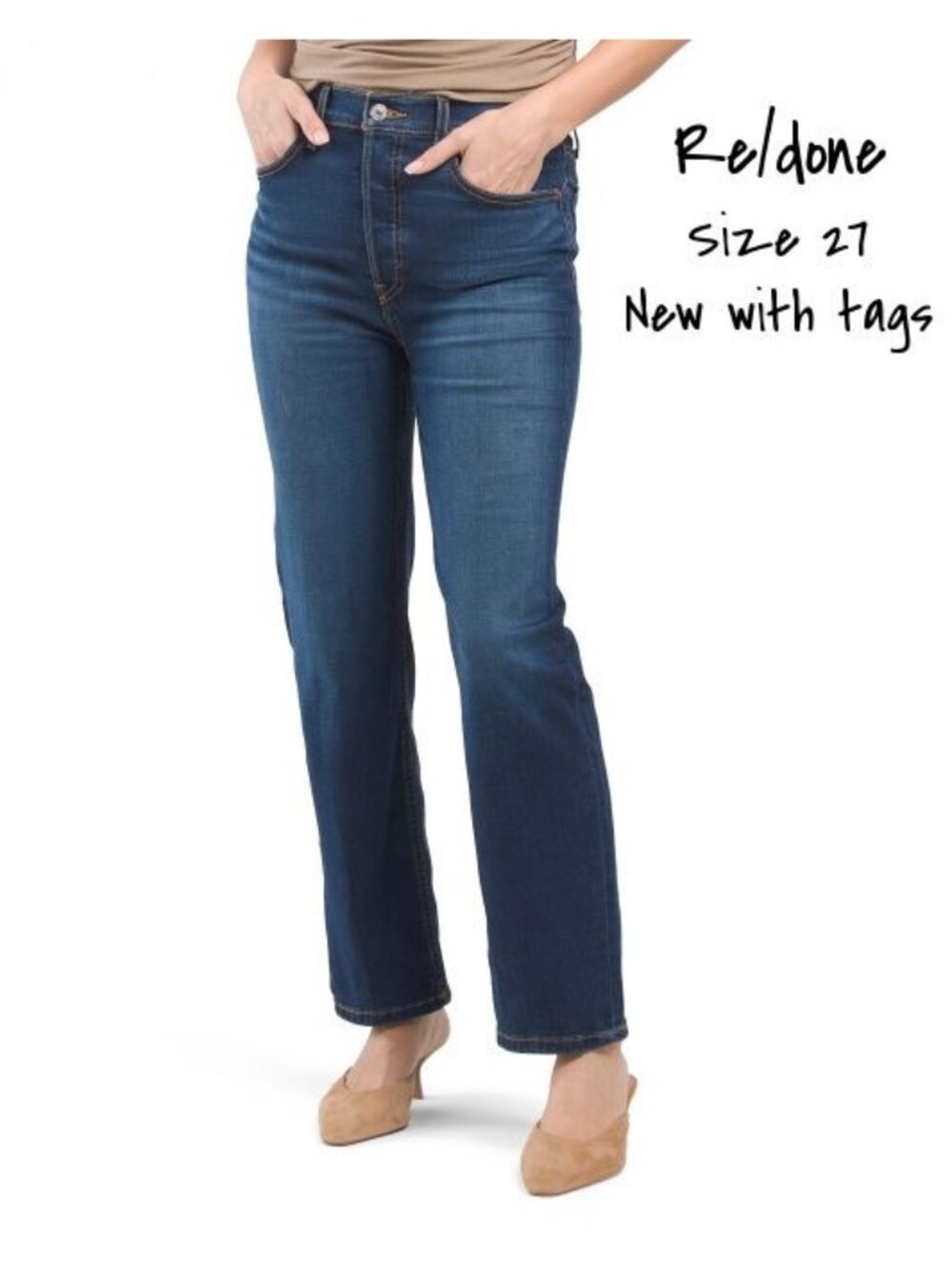 Re/Done 70s High-Rise Stove Pipe Jeans - Deep Faded Blue, Size 27, New with Tags